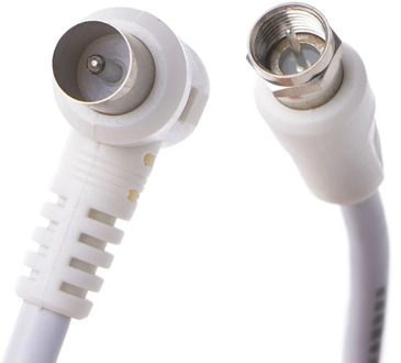9.5mm White 90 Degrees Male To F Type Male Coaxial TV Satellite Antenna Cable