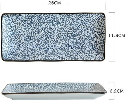 9.8 inch Japanese Style Dinner Plate Ceramic Sushi Plate Fish Dinner Dishes Rectangle Household Dinnerware B