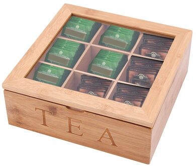 9 Compartimenten Bamboe Thee Doos Koffie Theezakje Opslag Houder Organizer Voor Keuken Kasten Thuis Thee Sieraden Houders