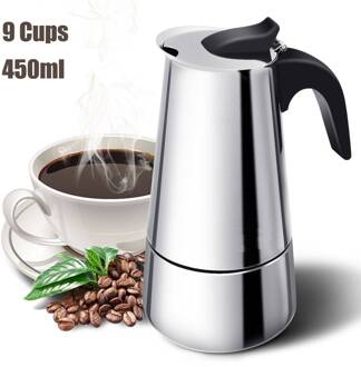 9 Cups Koffiezetapparaat Pot Roestvrij Staal Mokka Espresso Latte Kookplaat Filter Moka Koffiezetapparaat Koffie Pot Voor Keuken