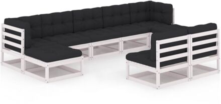 9-delige Loungeset met kussens massief grenenhout wit