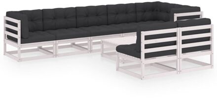 9-delige Loungeset met kussens massief grenenhout Wit