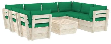 9-delige Loungeset met kussens pallet vurenhout Groen