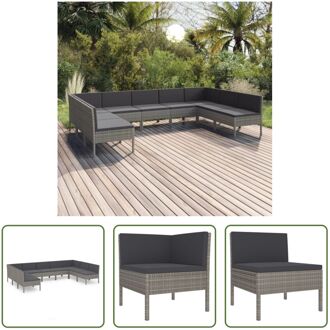 9-delige Loungeset met kussens poly rattan grijs - Tuinset