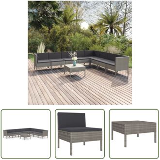 9-delige Loungeset met kussens poly rattan grijs - Tuinset