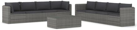 9-delige Loungeset met kussens poly rattan grijs