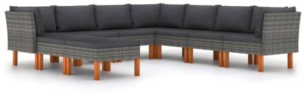 9-delige Loungeset met kussens poly rattan grijs