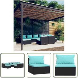 9-delige Loungeset met kussens poly rattan zwart - Tuinset