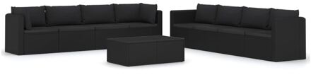 9-delige Loungeset met kussens poly rattan zwart