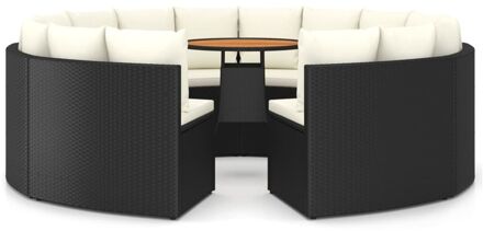 9-delige Loungeset met kussens poly rattan zwart