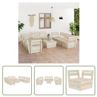 9-Delige Pallet Tuinset - Midden/hoekbank- 60 x 60 x 65 cm - Tafel/hocker- 60 x 60 x 30 cm - Beige