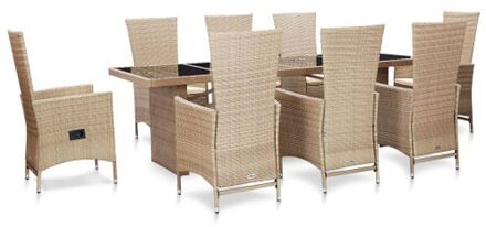 9-delige Tuinset met kussens poly rattan beige