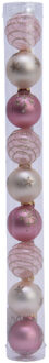 9 Glazen kerstballen 3 cm mix fluweel roze parel poeder roze Decoris