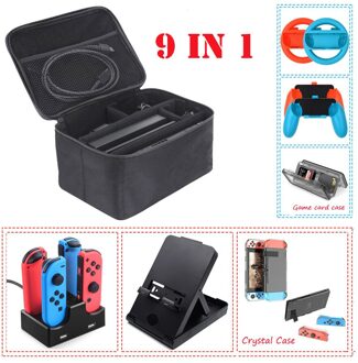 9 In 1 Kit Grote Beschermhoes Opbergtas Voor Nintendo Switch Console Charger Handgrepen & Stuurwielen Crystal Shell stand Overigen