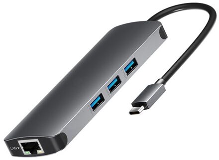 9 In 1 Laptop Docking Stations Usb C Hub 3.5Mm Aux Pd Tf Kaartlezer 4K Hdmi-compatibel RJ45 Netwerk Adapter Voor Macbook Pc grijs schelp
