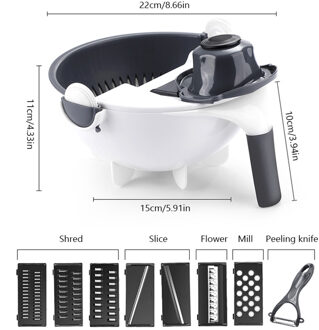 9 in 1 Multifunctionele Groente Slicer Cutter met Afvoer Mand Huishouden Aardappel Chip Snijmachine Radijs Rasp Chopper Keuken Tool