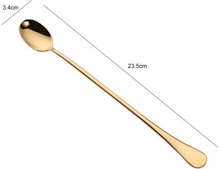 9 Inch Ijsthee Lepel Rvs Lange Steel Lepel Milkshake Lepel Koffie Roeren Titanium Plating Dessert Servies Gereedschap goud