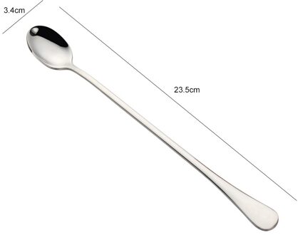 9 Inch Ijsthee Lepel Rvs Lange Steel Lepel Milkshake Lepel Koffie Roeren Titanium Plating Dessert Servies Gereedschap Zilver
