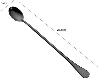 9 Inch Ijsthee Lepel Rvs Lange Steel Lepel Milkshake Lepel Koffie Roeren Titanium Plating Dessert Servies Gereedschap zwart