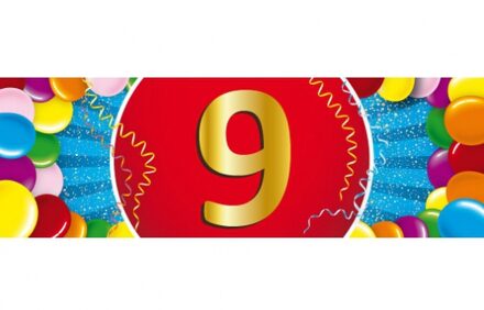 9 jaar leeftijd sticker 19 x 6 cm - 9 jaar verjaardag/jubileum versiering