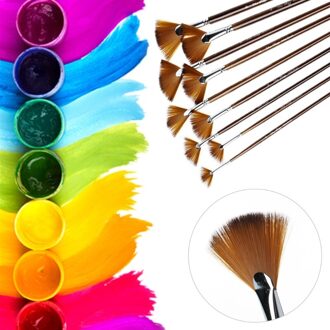 9 Pcs Fan Shape Brush Schilderen Pen Set Nylon Haar Acryl Aquarel Art Supplies qiang