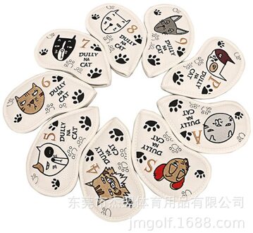 9 Pcs Golf Club Headcovers Cap Cartoon Leuke Luie Kat Cap Beschermhoes Pu Waterdichte Fairway Hybrid Set Vintage Draagbare wit