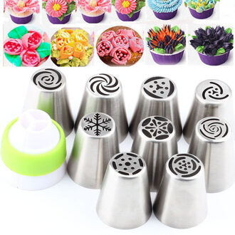 9 Pcs Icing Piping Russische Cake Nozzles Rvs Pastry Tips En 1 Stuks Koppeling Converter Decorating Cake Tips