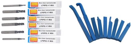 9 Pcs Iron Draaibank Gesoldeerde Carbide Draaien Hulpmiddel Boor & 6 Pcs 1-6 Mm 4 Fluiten Hrc45 end Mill Cnc Frezen Gereedschap