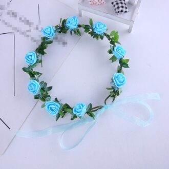 9 Rose Krans Hoofdtooi Bruid Bruidsmeisje Bruiloft Foto Haar Ornamenten Rotan Bloemen Blauw