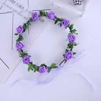 9 Rose Krans Hoofdtooi Bruid Bruidsmeisje Bruiloft Foto Haar Ornamenten Rotan Bloemen Paars