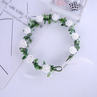 9 Rose Krans Hoofdtooi Bruid Bruidsmeisje Bruiloft Foto Haar Ornamenten Rotan Bloemen wit