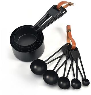 9 Stk/set Multi Purpose Lepels Keuken Cook Zwart Rvs Theelepel Scoop Maatlepels Cups Meten Set Kitchentools