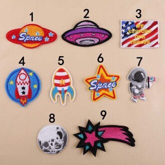 9 Stks/partij Ufo Astronaut Planeet Parches Patches Voor Kleding Strijken Op Jeans Strepen Stickers Custom Geborduurde Badges Patch