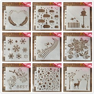 9 Stks/set 13Cm Hart Veer Muziek Sneeuw Diy Gelaagdheid Stencils Schilderij Plakboek Kleuring Embossing Album Decoratieve Template