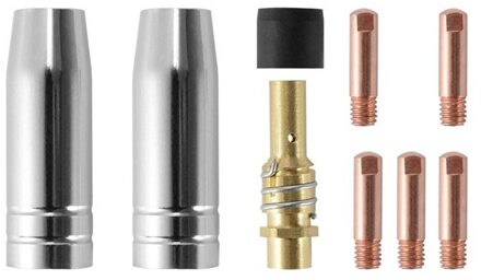 9 Stks/set 15Ak Mig/Mag Lassen Nozzle Contact Tips 0.8X25Mm M6 Gas Connector Houder Set Ad068 +