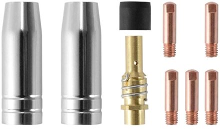 9 Stks/set 15Ak Mig/Mag Lassen Nozzle Contact Tips 0.8X25Mm M6 Gas Connector Houder Set Vervanging AD068