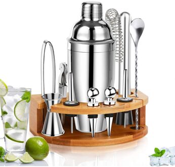 9 Stks/set 550Ml Rvs Cocktail Shaker Mixer Drinken Barman Browser Kit Bars Set Gereedschap Met Wijnrek