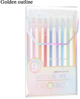 9 Stks/set Dubbele Lijn Pen Markeerstift Kleur Magic Overzicht Marker Pen Aquarel Graffiti Diy Markers Pen Kantoor Schoolbenodigdheden gouden outline