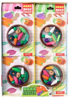 9 Stks/set Leuke Gum Kit Fruit Groente Vorm Gum Briefpapier Gereedschap Voor Kinderen Schrijven Tekening, Kantoorbenodigdheden