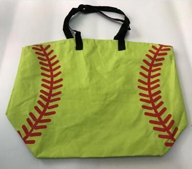 9 Verschillende Zwarte Baseball Voetbal Stiksels Tassen Vrouwen & Kids Katoenen Canvas Sport Tassen Honkbal Softbal Tote Tas Voor neon groen