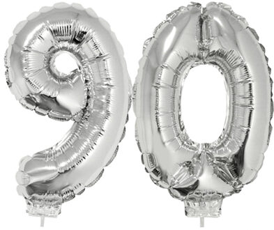 90 jaar leeftijd feestartikelen - versiering cijfers - ballonnen op stokje - van 41 cm