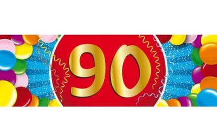 90 jaar leeftijd sticker 19 x 6 cm - 90 jaar verjaardag/jubileum versiering