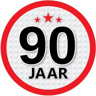 90 jaar leeftijd sticker rond 15 cm - 90 jaar verjaardag/jubileum versiering