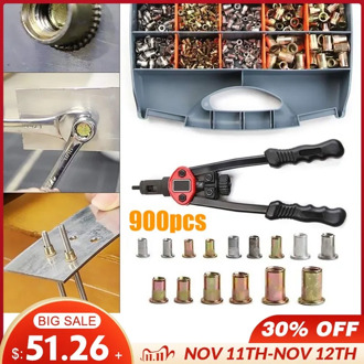 900/1000/1200Pcs M3-M12 Riveter Guns Tools Set Metal Nut Riveting Kits Rivnut Manual Pull Nut Rivet Nutsert Insert Accessories