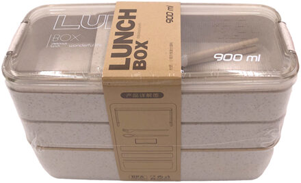 900 Ml Gezonde Materiaal Lunchbox 3 Layer Tarwe Stro Bento Dozen Magnetron Servies Voedsel Opslag Container Lunchbox wit