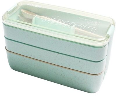 900ML Gezond Leven Tarwe Stro 3 Lagen Lunchbox Met Lepel Vork Magnetron Japanse Voedsel Container Behoud Doos