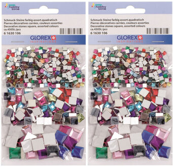 900x Gekleurde vierkante plak/strass steentjes