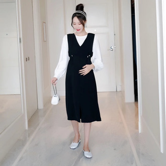 9062# Autumn Winter Korean Fashion Maternity Dress Suits Elegant Slim Clothes for Pregnant Women Pregnancy Party Dress Sets