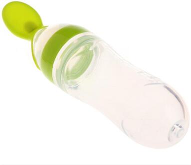90Ml Baby Baby Kids Siliconen Voeden Met Lepel Feeder Voedsel Rijstgraangewas Fles Voeden Effen Voeden Met Gebruiksvoorwerpen groen