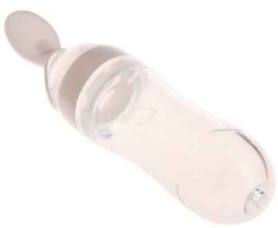 90Ml Baby Baby Kids Siliconen Voeden Met Lepel Feeder Voedsel Rijstgraangewas Fles Voeden Effen Voeden Met Gebruiksvoorwerpen wit